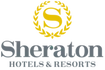 Logo with a gold “S” inside a laurel circle above the name “Sheraton” in serif font, followed by “HOTELS & RESORTS” in uppercase gray letters.