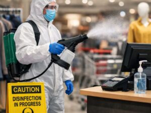 Retail store disinfection using electrostatic sprayer in a New Jersey retail environment